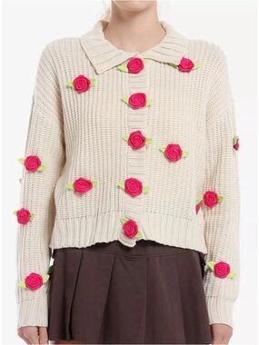 Sweet Society Cream Crochet Rosette Cardigan Size M